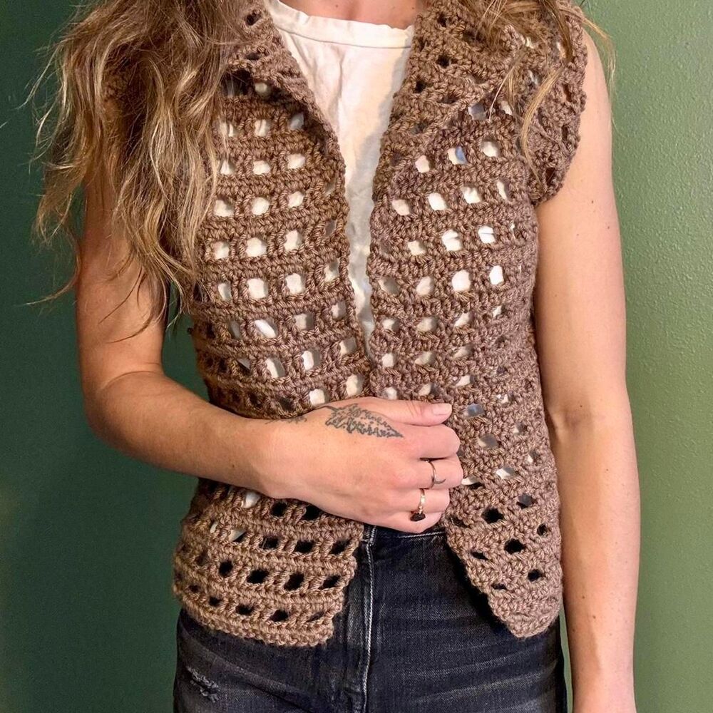 Handmade Crochet Mesh Sweater Vest